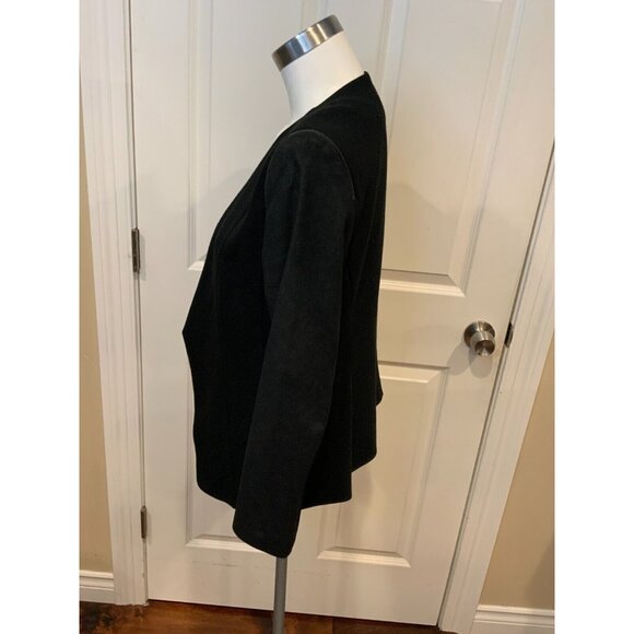 Theory Yaisa Pryor Black Open Front Shoulder Zipper Leather Sleeve Jacket Size S - Picture 4 of 6